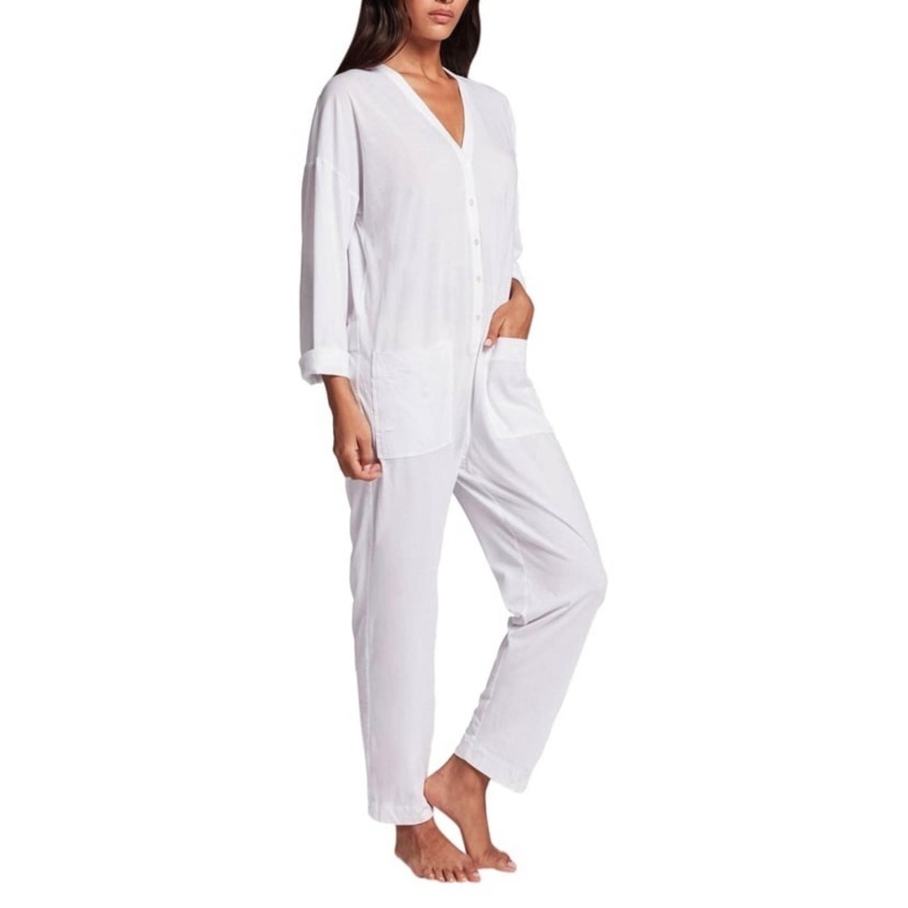 James Perse LA Luxe Lotus Long Sleeve Button Front Jumpsuit Pajamas Sz 4